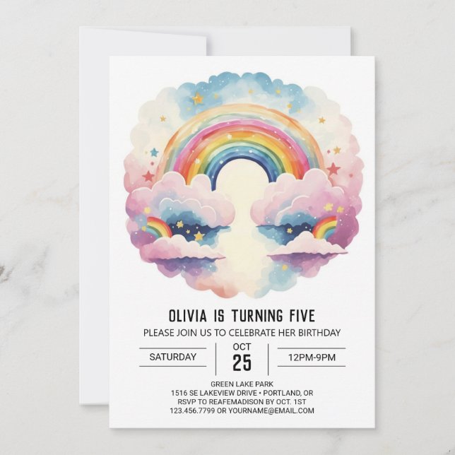 Invitación Cumpleaños del Chica Rainbow Boho Clouds (Anverso)
