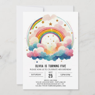 Invitación Cumpleaños del Chica Rainbow Boho Clouds