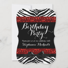 Invitación Cumpleaños del Chica Red Sparkle Zebra