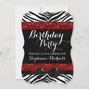 Invitación Cumpleaños del Chica Red Sparkle Zebra