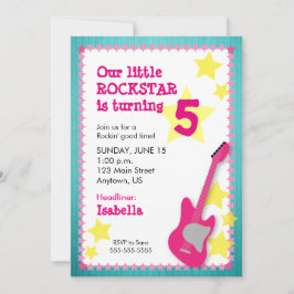 Invitación Cumpleaños del chica Rockstar con guitarra rosa