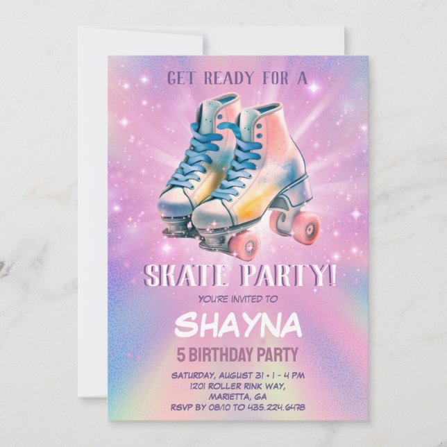 Invitación Cumpleaños del chica Roller Skating (Anverso)