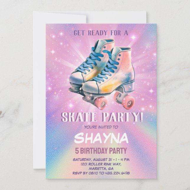 Invitación Cumpleaños del chica Roller Skating (Anverso)