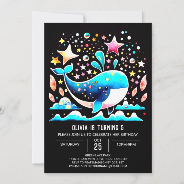 Invitación Cumpleaños del Chica rosado de ballenas subacuátic (Anverso)