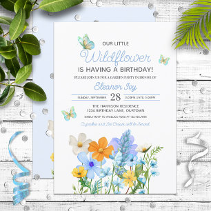 Invitación Cumpleaños del Chica Temático Blue Wildflowers