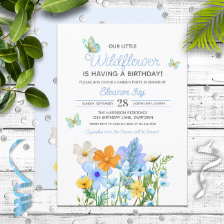 Invitación Cumpleaños del Chica Temático Blue Wildflowers
