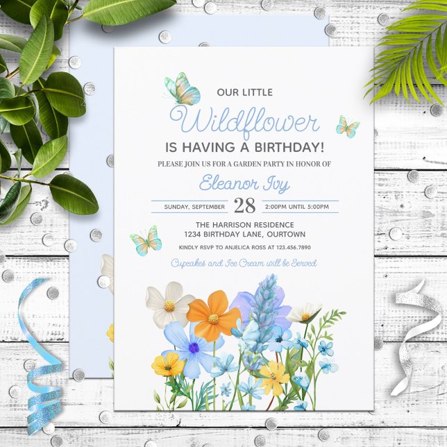 Invitación Cumpleaños del Chica Temático Blue Wildflowers (Subido por el creador)