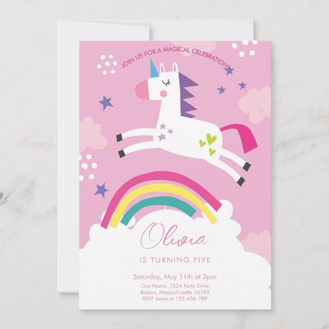 Invitación Cumpleaños del Chica Unicornio (Anverso)