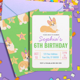 Invitación Cumpleaños del Chica Unicornio, Fiesta Corgi