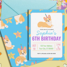 Invitación Cumpleaños del Chica Unicornio, Fiesta Corgi