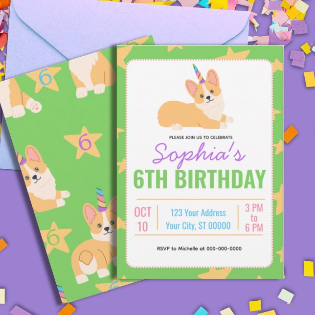 Invitación Cumpleaños del Chica Unicornio, Fiesta Corgi (Subido por el creador)