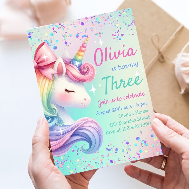 Invitación Cumpleaños del Chica Unicornio Magnífico Pastel Ra (Subido por el creador)