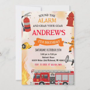 Invitación Cumpleaños del Chico con Camión de Bomberos Person