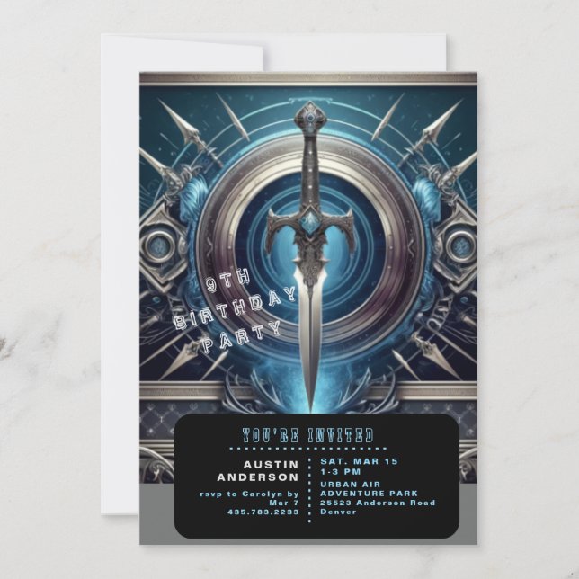 Invitación Cumpleaños del Chico de la Espada Azul (Anverso)