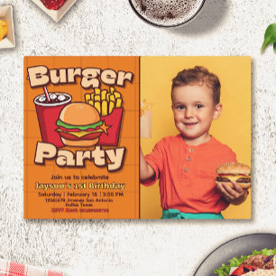 Invitación Cumpleaños del chico de la fiesta de hamburguesas 
