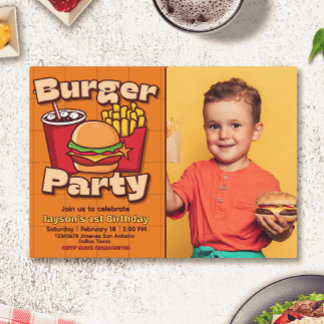 Invitación Cumpleaños del chico de la fiesta de hamburguesas