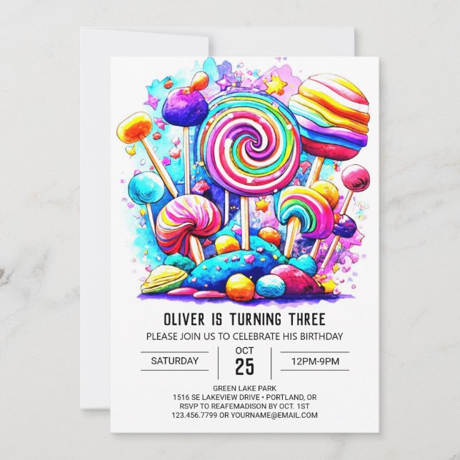 Invitación Cumpleaños del chocolate dulce arcoiris (Anverso)