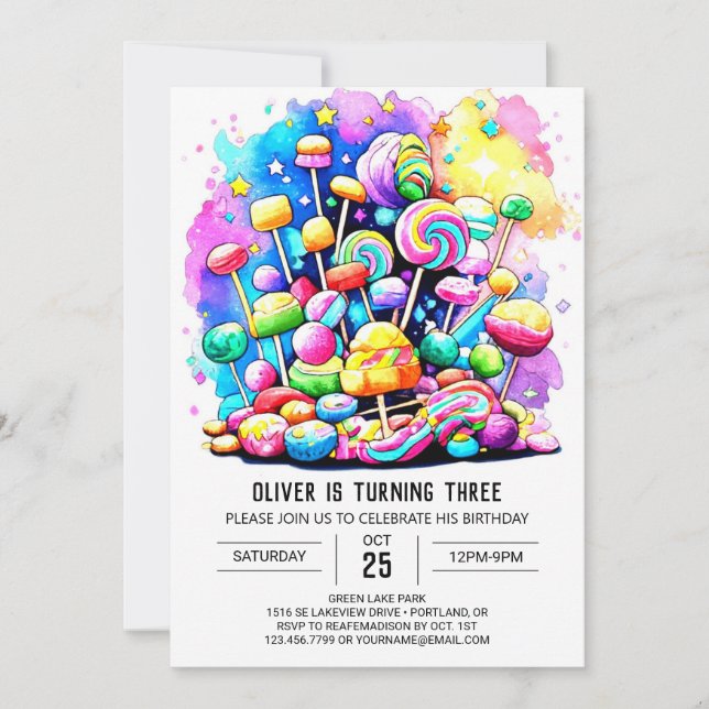 Invitación Cumpleaños del chocolate dulce y colorido (Anverso)