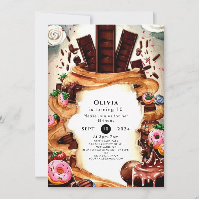 Invitación Cumpleaños del chocolate infantil simple (Anverso)