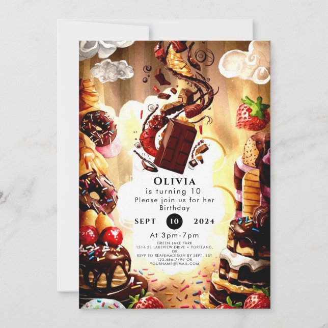 Invitación Cumpleaños del chocolate infantil simple (Anverso)