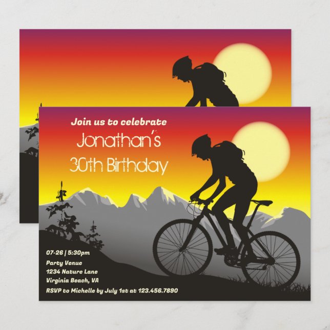 Invitación Cumpleaños del ciclismo de montaña personalizado (Anverso / Reverso)