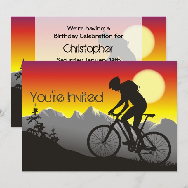 Invitación Cumpleaños del ciclismo de montaña personalizado (Anverso / Reverso)
