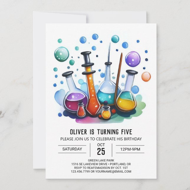 Invitación Cumpleaños del Científico Editable Mystery Gear (Anverso)