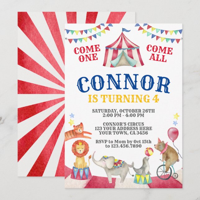 Invitación Cumpleaños del Circo (Anverso / Reverso)