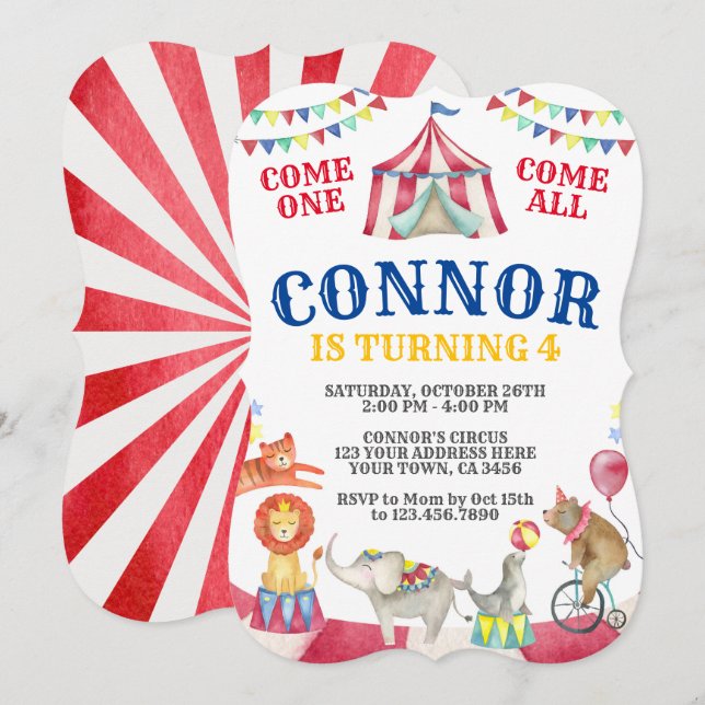 Invitación Cumpleaños del Circo (Anverso / Reverso)