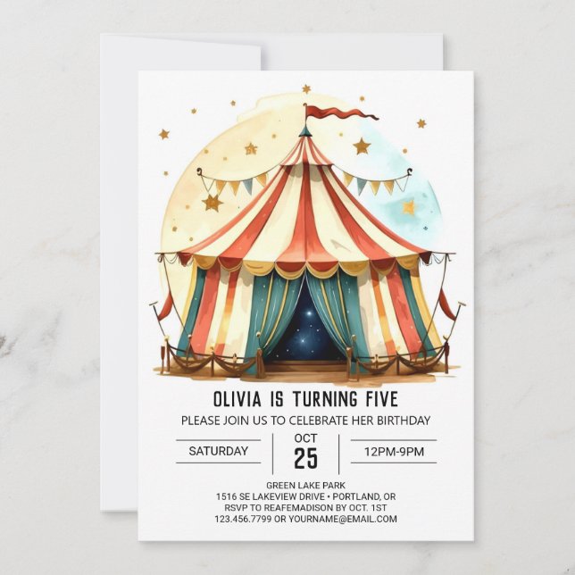 Invitación Cumpleaños del Circo Digital Colorful Joy (Anverso)