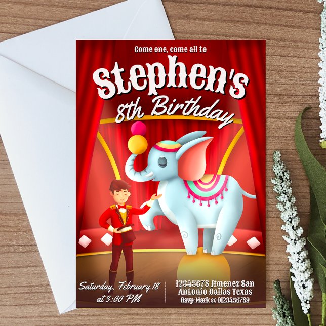Invitación Cumpleaños del Circo Moderno (Circus Birthday Invitation)