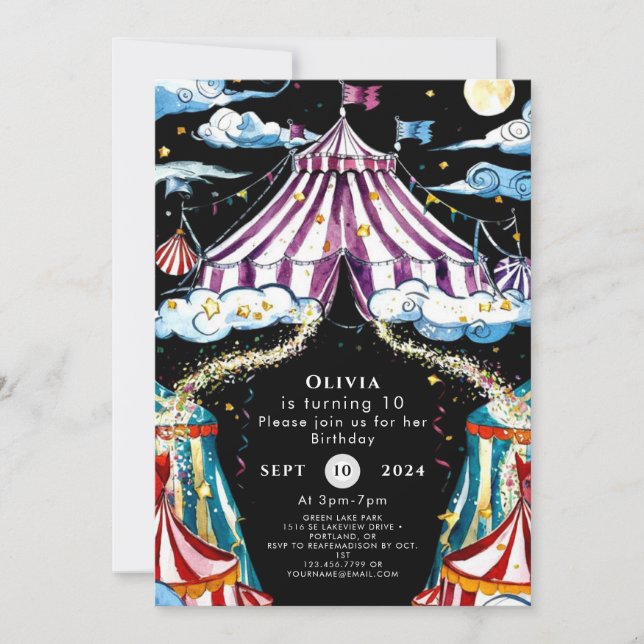 Invitación Cumpleaños del circo simple celeste (Anverso)