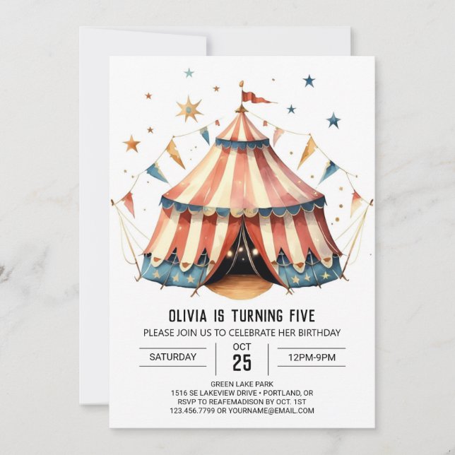 Invitación Cumpleaños del Círculo Mágico Infantil Pastel (Anverso)