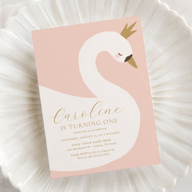 Invitación Cumpleaños del cisne rosa elegante (Subido por el creador)