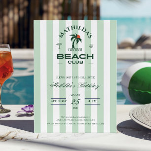 Invitación Cumpleaños del Club de Playa Vintage Verde Preppy