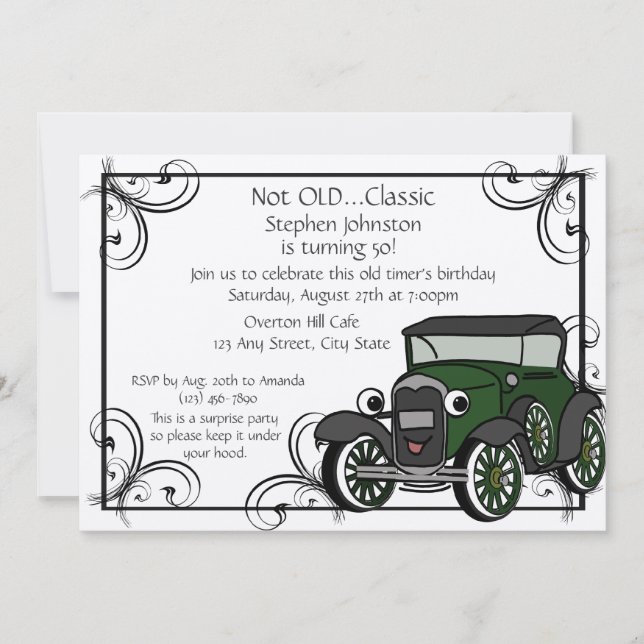 Invitación Cumpleaños del Coche Antiguo (Anverso)