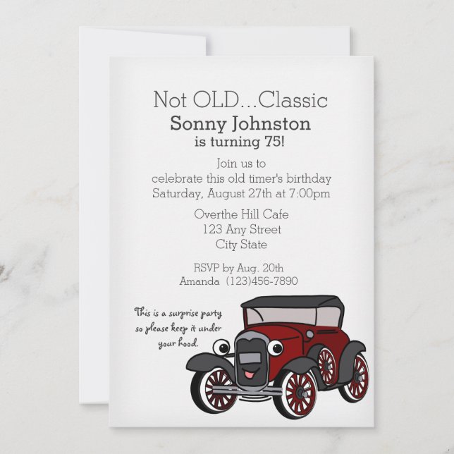 Invitación Cumpleaños del Coche Antiguo (Anverso)