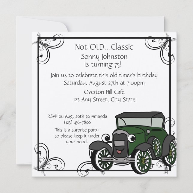 Invitación Cumpleaños del Coche Antiguo (Anverso)