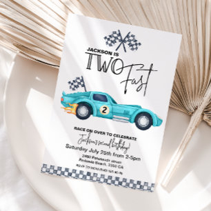 Invitación Cumpleaños del coche de carreras azul DOS RÁPIDO