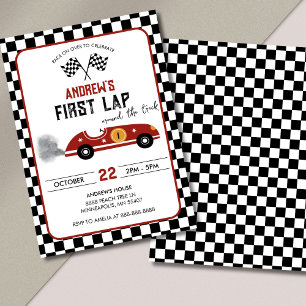 Invitación Cumpleaños del Coche de Carreras Primera Vuelta a 
