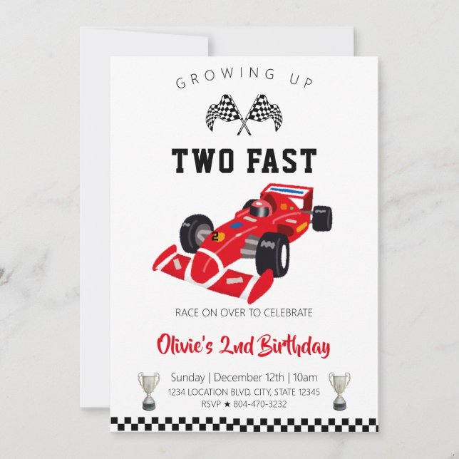 Invitación Cumpleaños del coche de Carreras Red Formula 1 (Anverso)