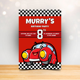 Invitación Cumpleaños del Coche de Carreras Rojo Cumpleaños 8