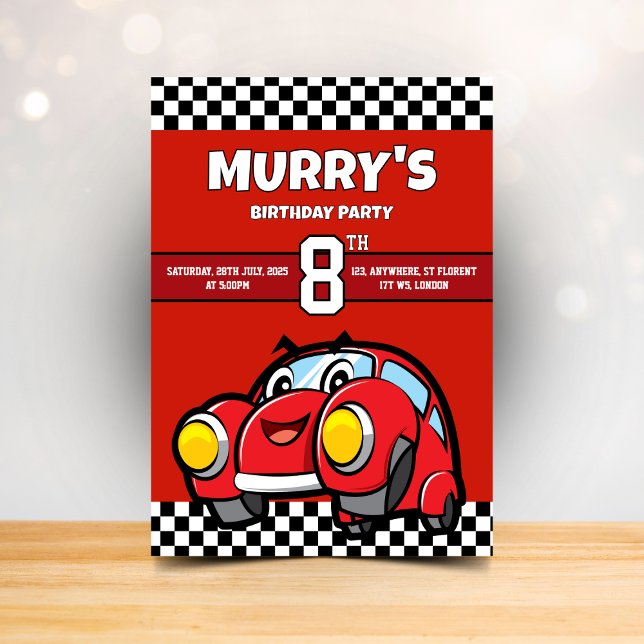 Invitación Cumpleaños del Coche de Carreras Rojo Cumpleaños 8 (Subido por el creador)