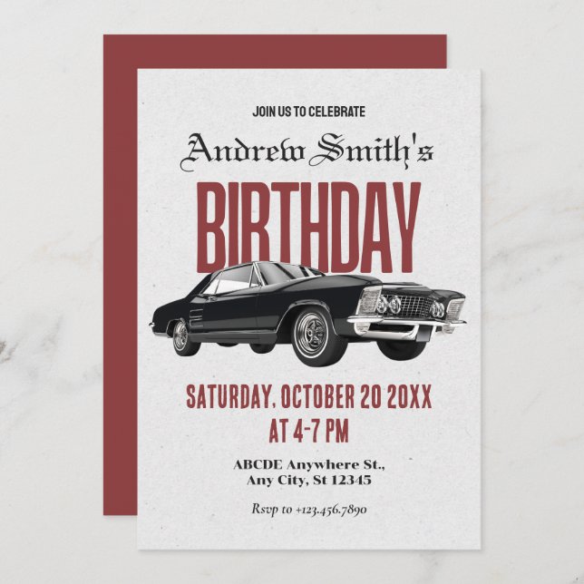 Invitación cumpleaños del coche Retro clásico (Anverso / Reverso)