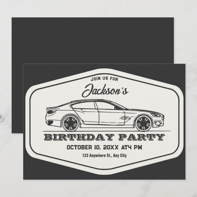 Invitación Cumpleaños del coche retro vintage (Anverso / Reverso)