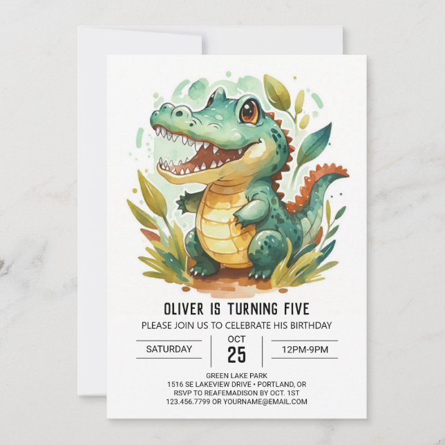 Invitación Cumpleaños del cocodrilo Alligator Cute (Anverso)