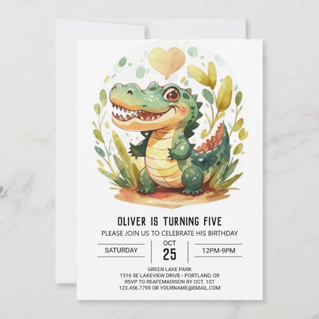 Invitación Cumpleaños del Cocodrilo Infantil de Swamp (Anverso)