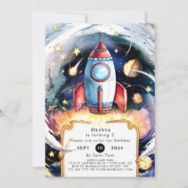 Invitación Cumpleaños del Cohete Espacial Colorido