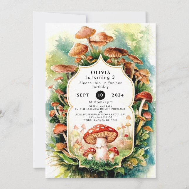 Invitación Cumpleaños del colorido Boho Mushroom (Anverso)