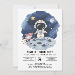Invitación Cumpleaños del Cometa de Acuarela Boho Astronauta